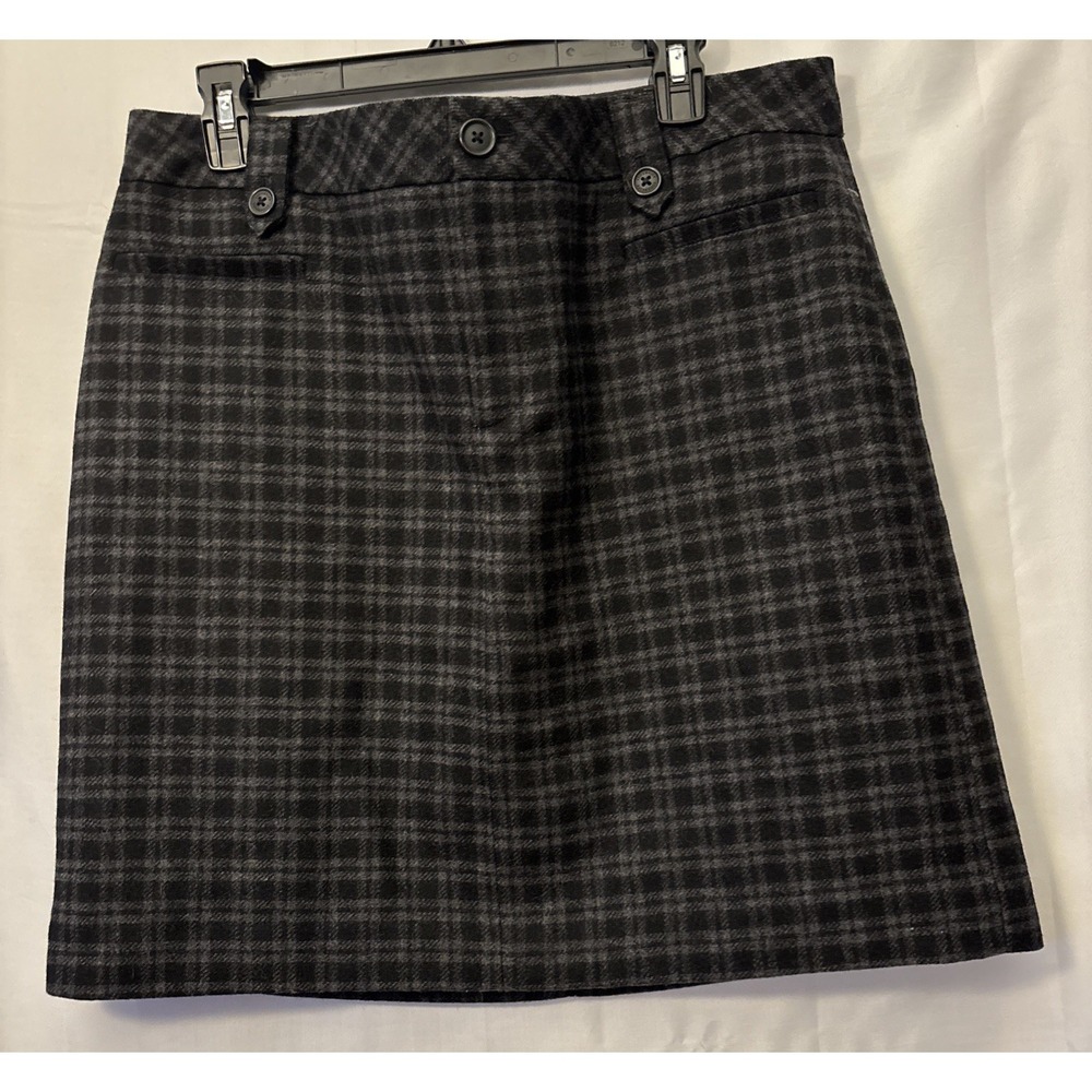 Eddie Bauer Womens‎ Plaid Pencil Skirt Gray Black Tweed Wool Blend Size 12